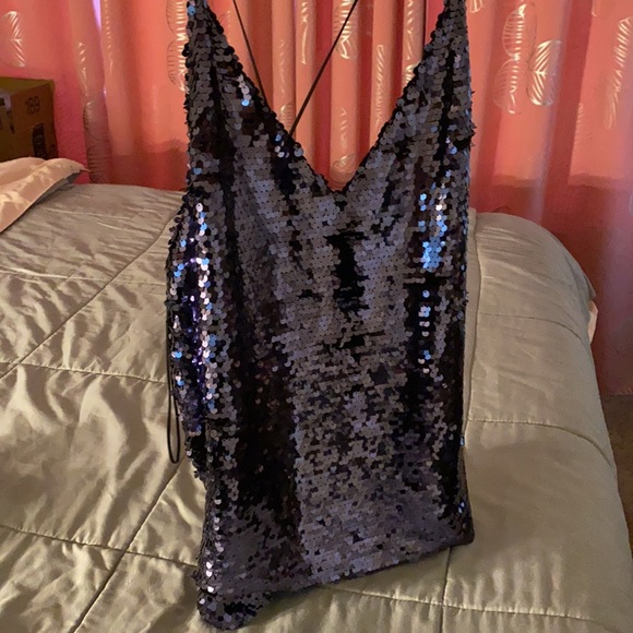 Blue sequence Zara top size large - Picture 3 of 5